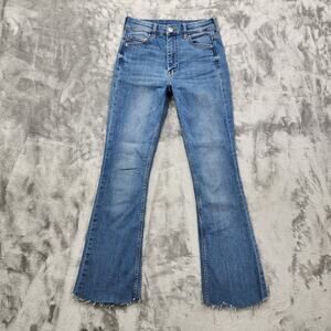 H&M &DENIM Jeans Womens 2 Blue High Wiast Flare Leg Raw Hem Stretch Denim Casual